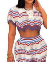 Crochet Knit Sweater Set with Zigzag Pattern