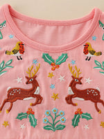 Children's Long Sleeve Embroidered Deer Dress