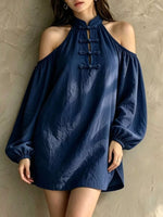 Cold-Shoulder Balloon Sleeve Mini Dress
