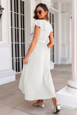 Tied Front Ruffled Short Sleeve Midi Dress