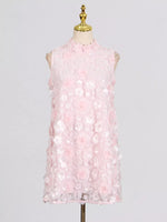 Floral Applique High Neck Sleeveless Mini Dress