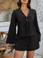 Devine Double Tied V-Neck Top and Shorts Set