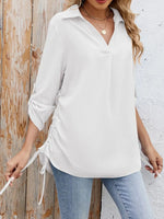 Drawstring Johnny Collared Three-Quarter Sleeve Top