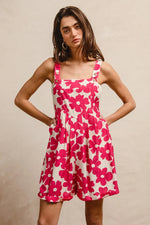 BiBi Floral Prints Tuck Detail Short Overall With Pockets