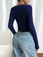 Ribbed Knit Square Neck Long Sleeve Crop Top