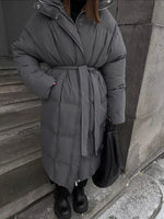 Longline Padded Winter Coat with Belted