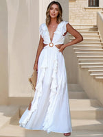 Cutout Ruffled Cap Sleeve Maxi Dress