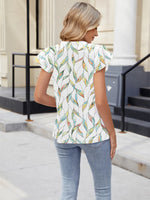 Floral Print V-Neck Cap Sleeve Casual Summer Blouse