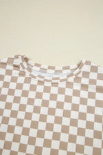 Checkered Long Sleeve Top and Skirt Two-Piece Set