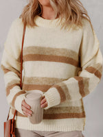 Stripe Exposed Seam Drop Shoulder Knit Baggy Sweater