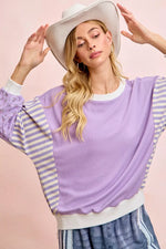 BiBi Mix and Match Sweatshirt with Floral Sleeve Striped