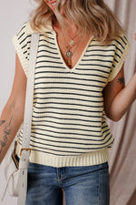 Stripe Turn-Down Johnny Collar Sweater Vest