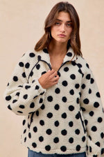 BiBi Polka Dot Sherpa Half Zip Up Top with Side Pocket