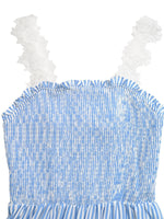 Striped Smocked Lace Trim Midi Dress