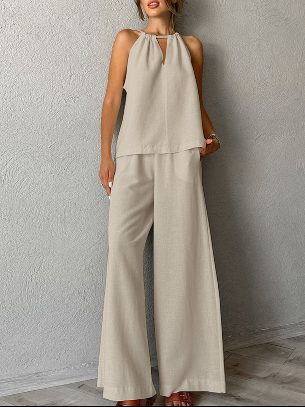 Cutout Tank and Wide Leg Pants Set