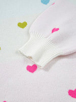 Multicolour Heart Pattern Dropped Shoulder Sweater