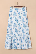 Split Asymmetrical Ruffled Printed Skirt