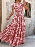 Printed Cap Sleeve Maxi Dress