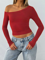 One Shoulder Long Sleeve Crop T-Shirt