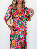 Floral Print Wrap Maxi Dress with Ruffle Details