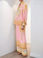 Printed Lantern Sleeve Top and Pants Set