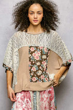 POL Floral Patchwork Lace Accent Blouse