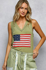 POL V-Neck Ribbed Tank with American Flag Patch and Star Back Patch