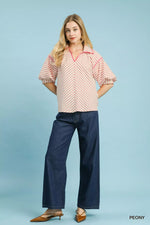 Umgee Chevron Stripe Collared Relaxed Top