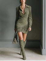 Full Size Suede Fringe Long Sleeve Dress Plus Size