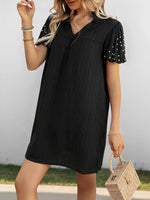 Textured V-Neck Short Sleeve Mini Dress