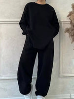 Full Size Oversized Round Neck Top and Pants Set Plus Size