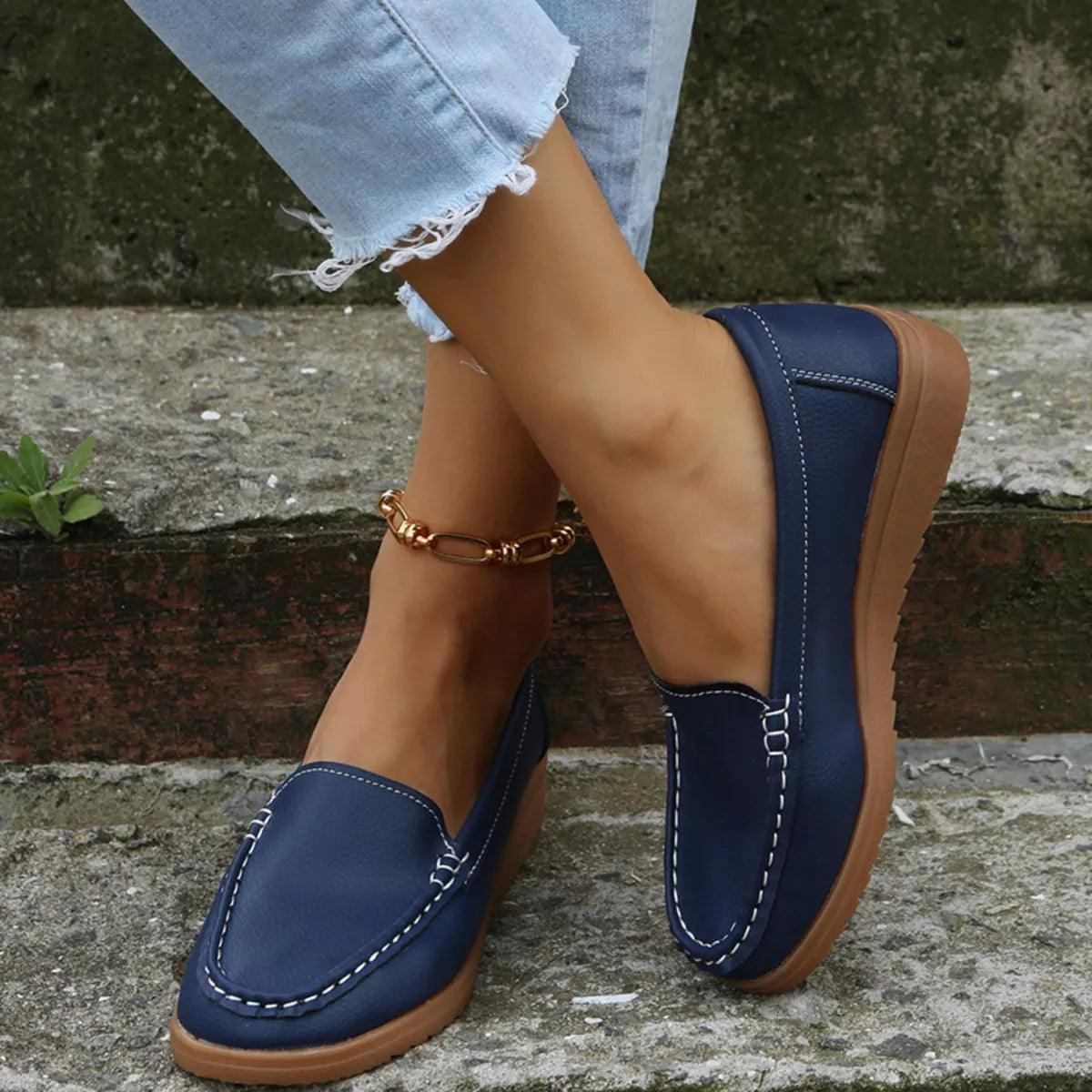 Round Toe Wedge Slip-Ons
