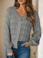 Buttoned Front Openwork Cardigan