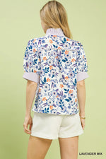 Umgee Floral Print Jacquard Ruffle Top