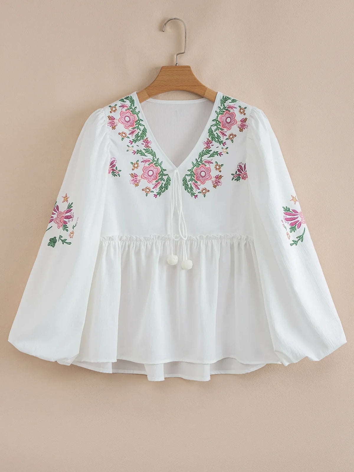 Flower V Neck Babydoll Blouse