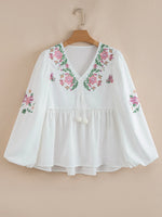 Flower V Neck Babydoll Blouse