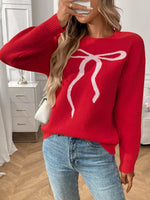 Bow Round Neck Long Sleeve Sweater
