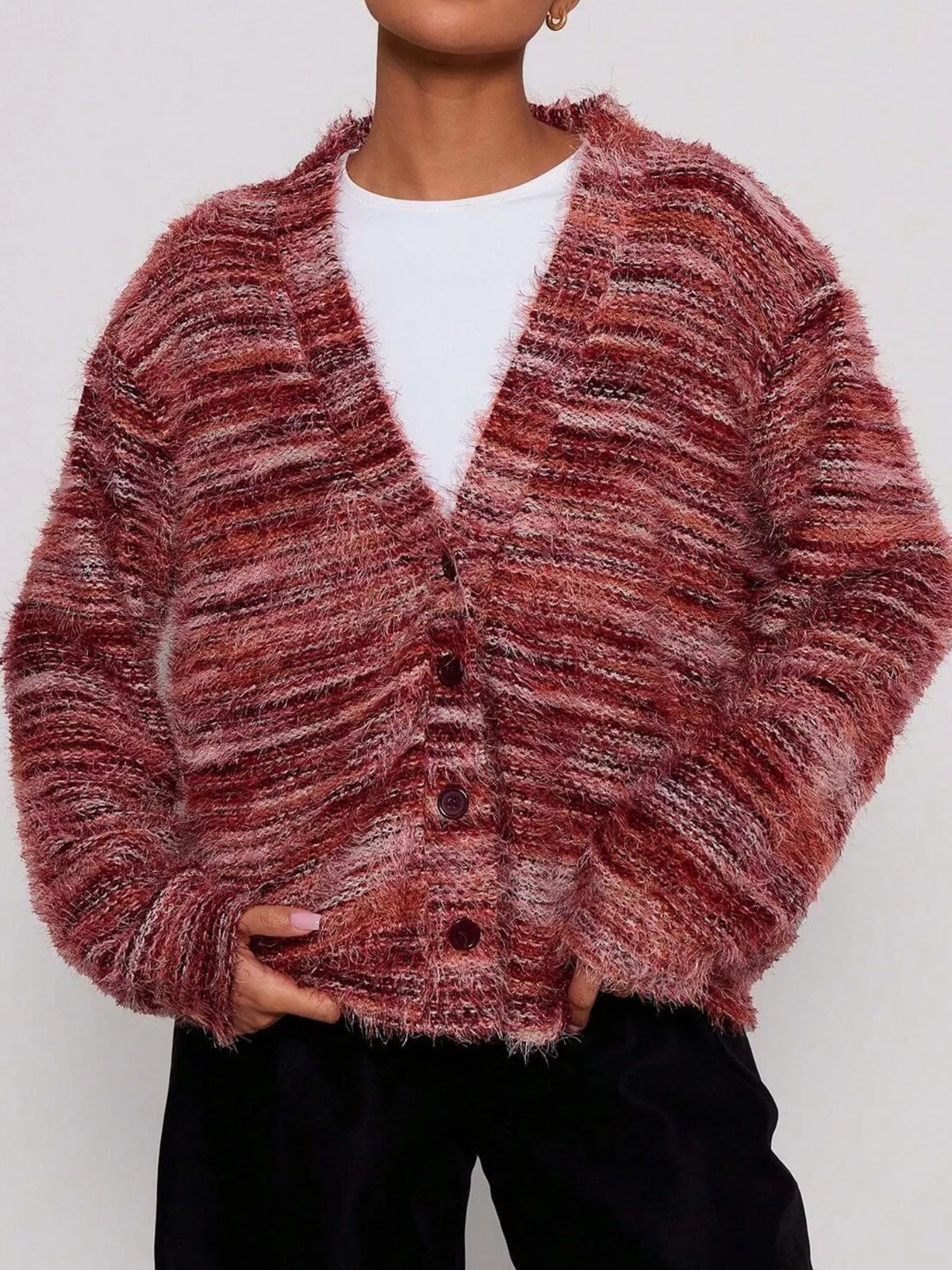 Chunky Knit V-Neck Button-Up Cardigan