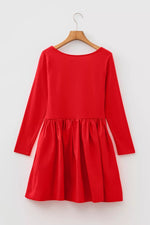 U Neck Long Sleeve Fit and Flare Mini Dress