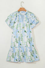Floral Contrast Edge Layered Short Sleeve Mini Dress