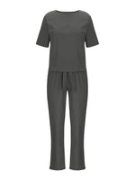 Full Size Round Neck Short Sleeve Top and Pants Set Plus Size