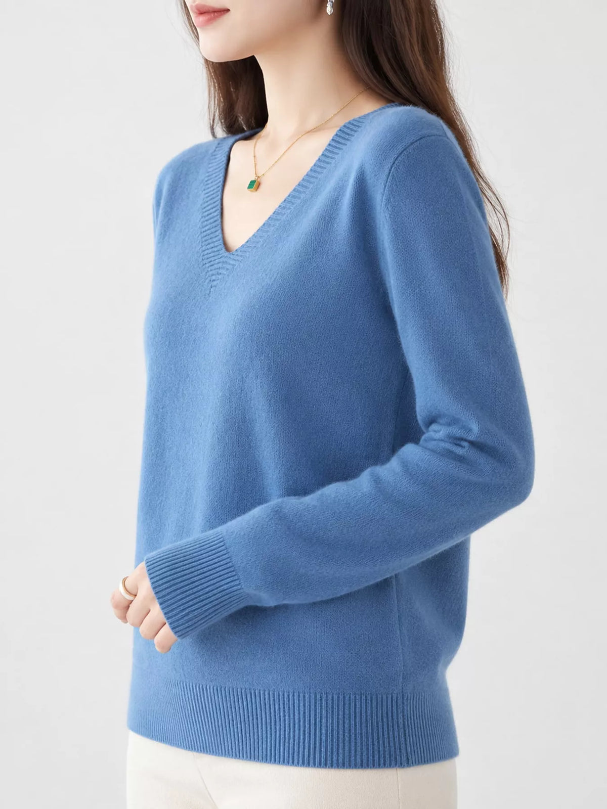 V-Neck Solid Color Sweater