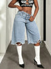 Distressed Wide-Leg Denim Shorts