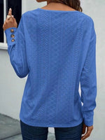 Eyelet V-Neck Long Sleeve Blouse