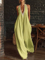 Full Size Halter Neck Lace Trim Wide Leg Jumpsuit Plus Size