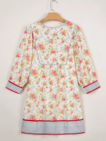 Striped Edge 3/4 Puff Sleeve Floral Dress