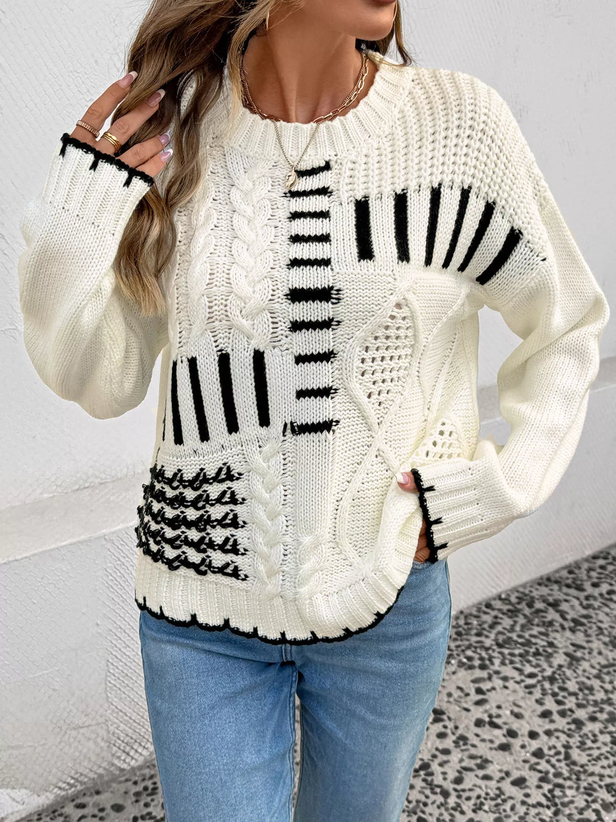 Cable Knit Round Neck Sweater