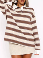 Striped Button Detail Long Sleeve Polo