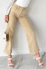 Solid Color Seamed Center Wide Leg Cropped Jeans