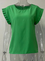 Ruffled Round Neck Cap Sleeve Blouse